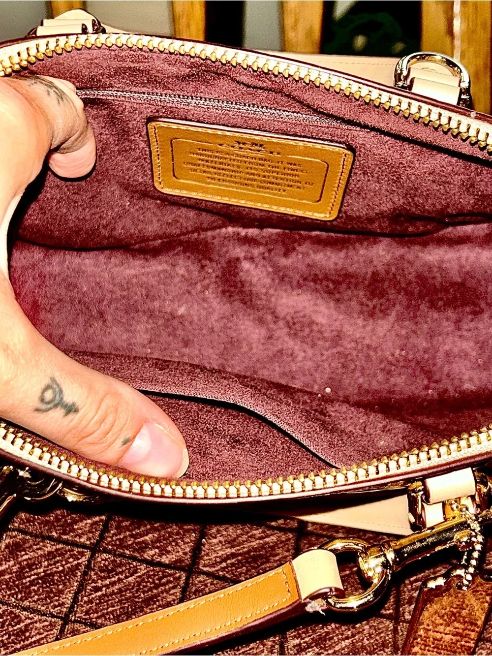 Coach Classic Katy Cream Dome Satchel with Signature Embossing and Gold Hardware
